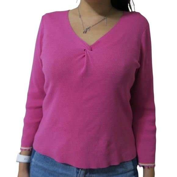 Sigrid Olgen Knit Top V-neck y2k Style Long Sleeve Pink Small - Picture 1 of 10
